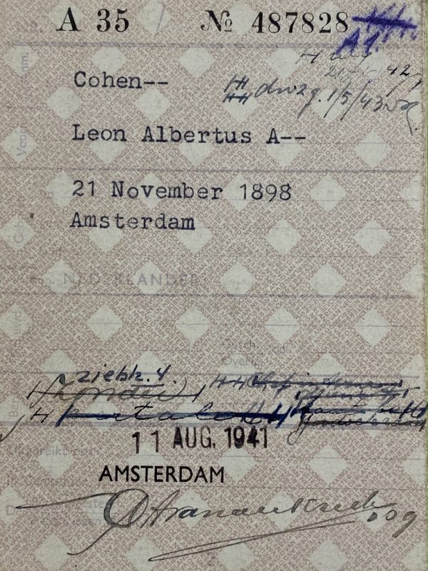 Amsterdam - Dutch ID card of Léon Albertus Alexander Cohen