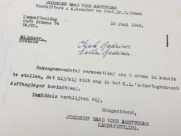 S'Hertogenbosch - Izak and Esther Radziner confirmation document