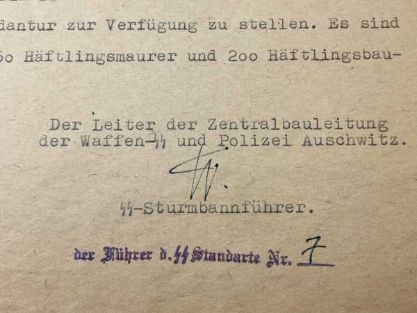 Auschwitz - Letter regarding the crematorium from Werner Jothann to Rudolf Höss