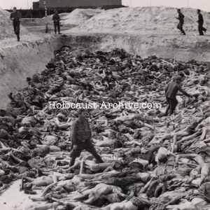 Bergen-Belsen - SS Guard moves bodies to a mass grave