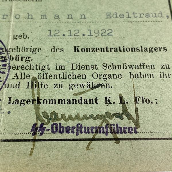 Flossenbürg - SS-Aufseherin Ausweis Edeltraud Grohmann