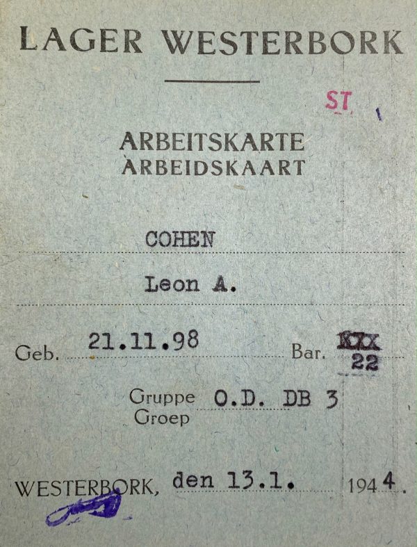 Westerbork - Arbeitskarte Léon Albertus Alexander Cohen