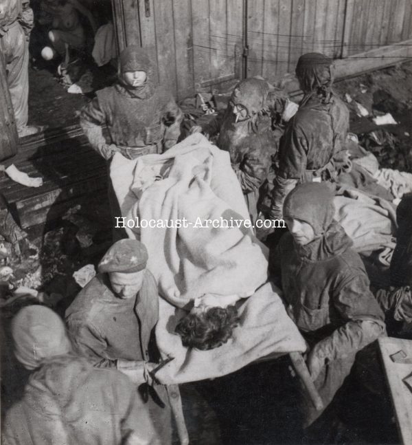Bergen-Belsen - Photo of female prisoner on stretcher