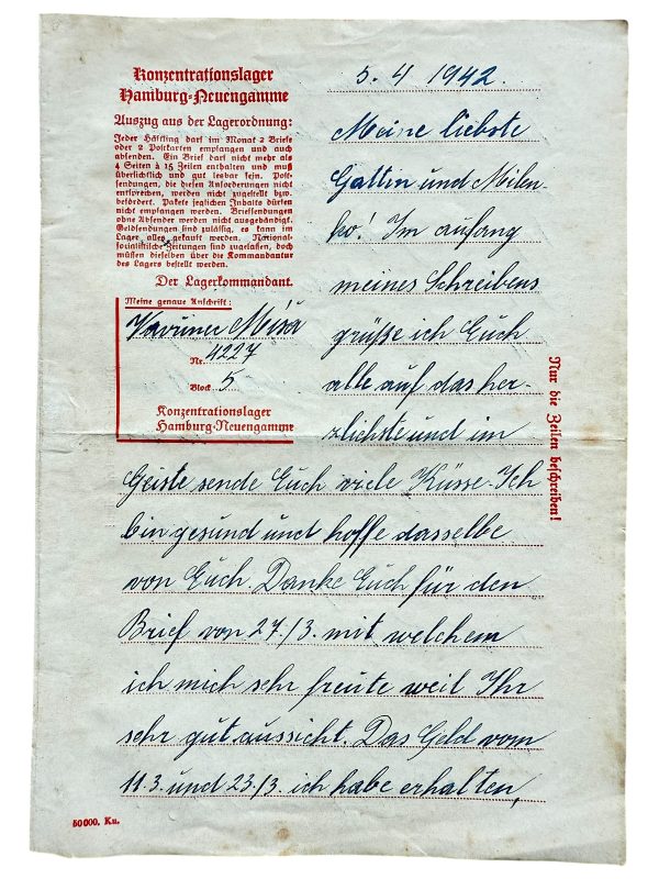 Neuengamme - Letter from Misa Lorenz