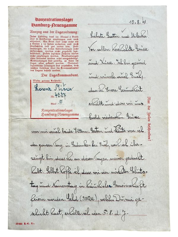 Neuengamme - Letter from Misa Lorenz
